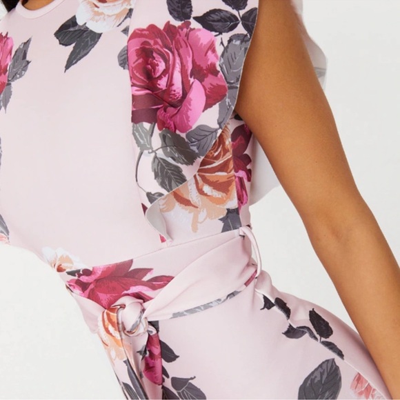 Floral Print Ruffle Detail Midi Dress Romantic Flowers Dusty Rose Pink Size 4 - Picture 16 of 16